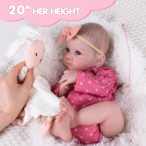 20 Inch Realistic Handmade Newborn Baby Doll with Blue Eyes, Weighted Cuddle Doll Q882284