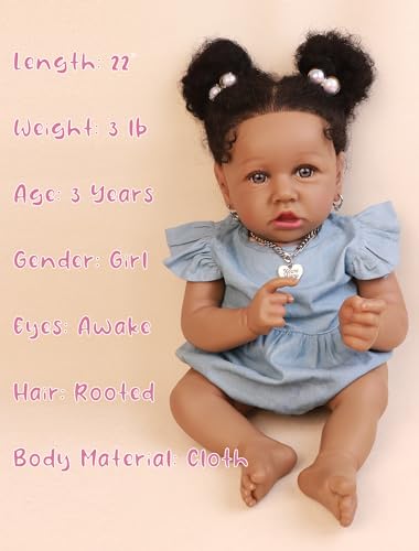 22.8 Inch Realistic African American Baby Doll with Soft Body K201