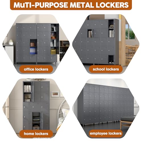 6 Door Metal Storage Locker with 18 Hooks, Black & Dark Grey K6611