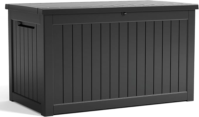 100 Gallon Resin Deck Box, Lockable Patio Outdoor Storage, Waterproof - Black F75230