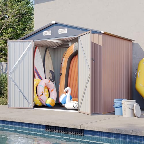 Galvanized Steel Storage Shed with Triple Doors, Weatherproof Outdoor Utility Shed P600721