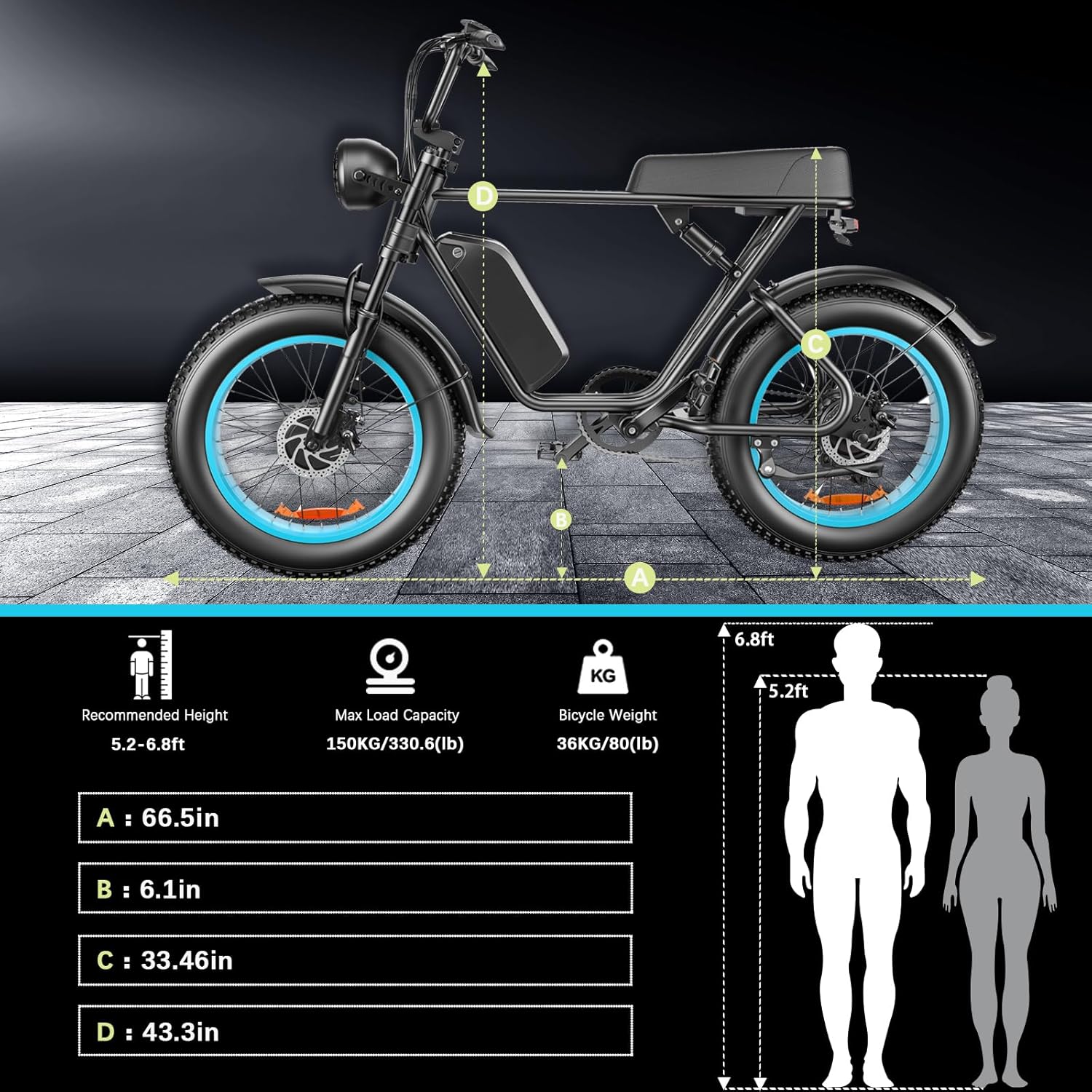 Electric Bike for Adults, 1000W Motor, Full Suspension, 20 x 4.0 Fat Tire, Green A5980