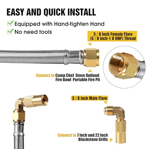 12FT Stainless Steel Quick Connect Propane Hose for RV to Gas Grill M8736
