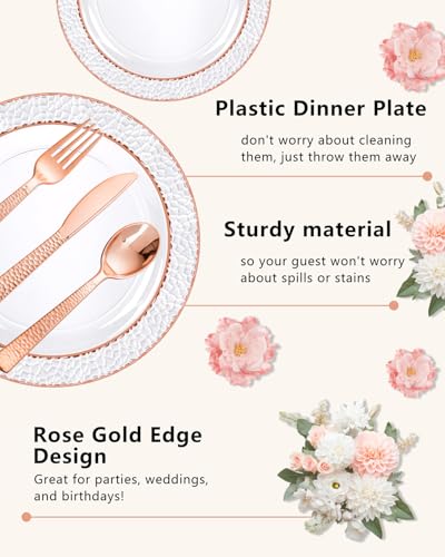 350PCS Clear Plastic Plates with Gold Trim for 50 Guests, Disposable Dinnerware Set O686017