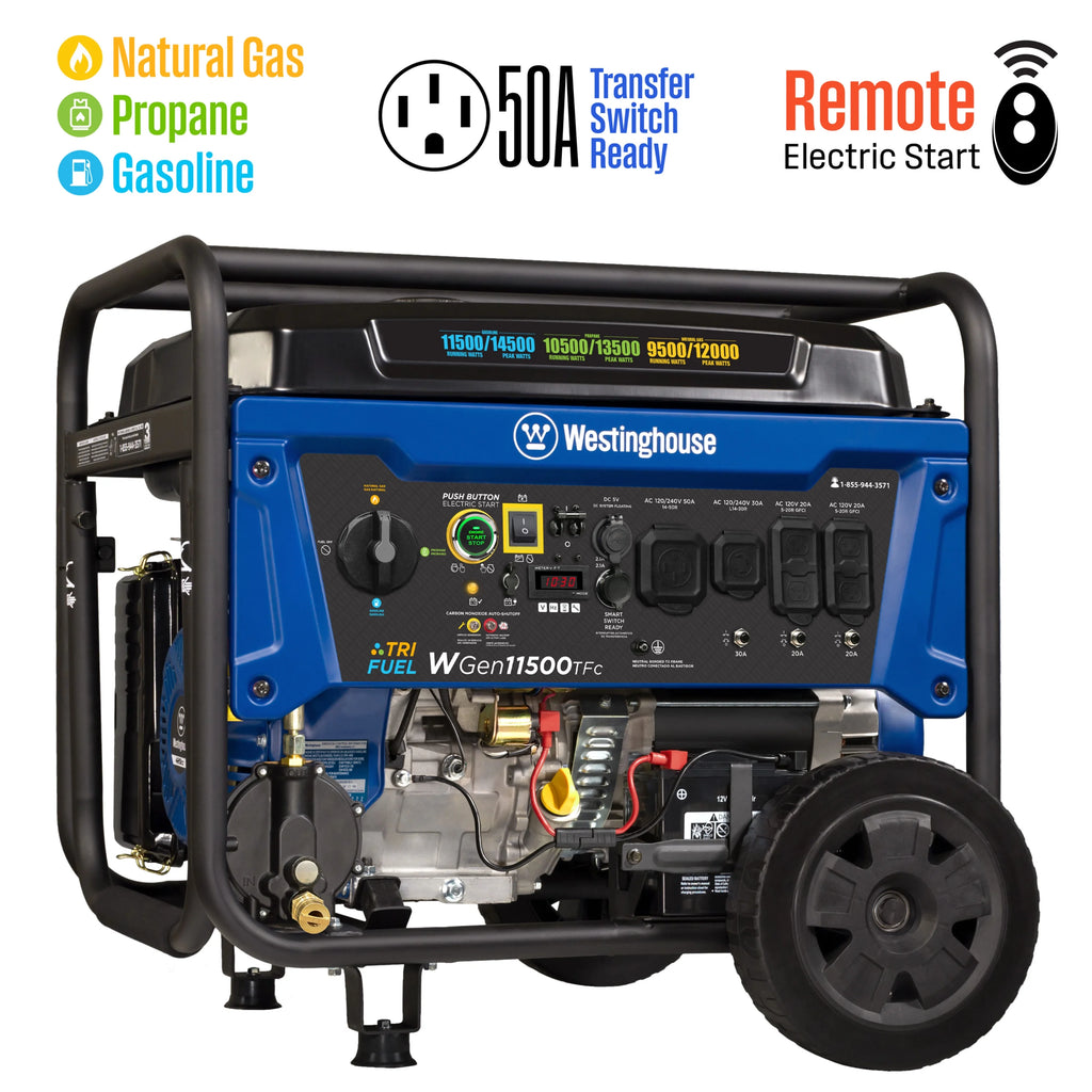 Westinghouse 14,500 Watt Tri-Fuel Portable Generator, Home Backup, CO Sensor
