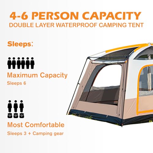Family Camping Tent for 4-6 Person, Double Layer, Multi-Room with 3 Doors B2789