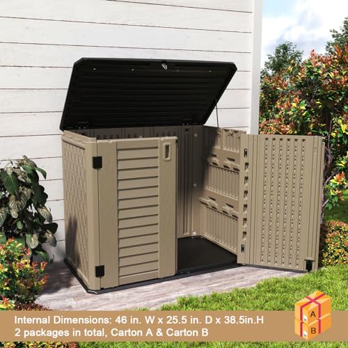 Horizontal Outdoor Storage Shed, 47 Cu.ft Resin Waterproof Cabinet for Garden Patio Backyards F5157