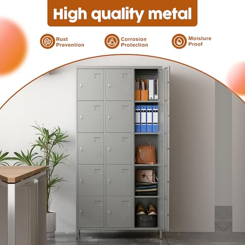6 Door Metal Storage Locker with 18 Hooks, Black & Dark Grey K6611
