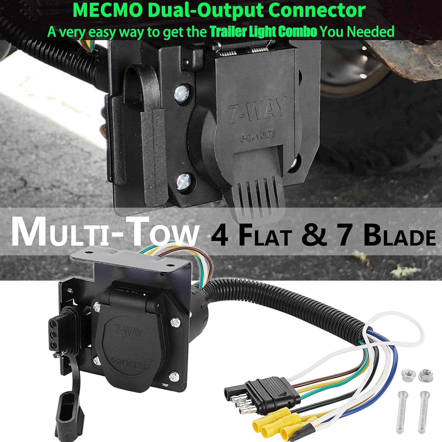 4-Way Flat to 7-Way RV Blade Trailer Wiring Adapter with Mounting Bracket J6048
