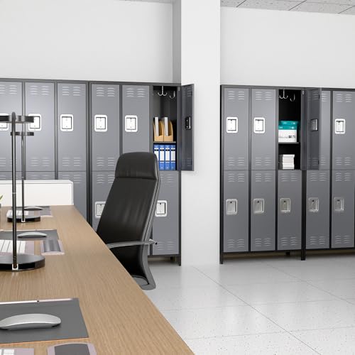 6 Door Metal Storage Locker with 18 Hooks, Black & Dark Grey K6611