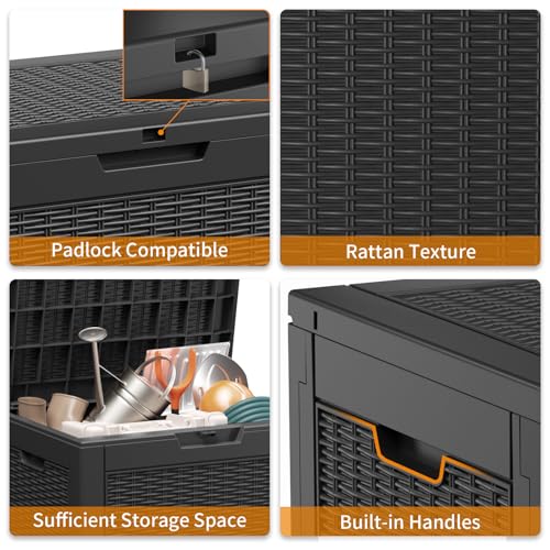 100 Gallon Resin Deck Box, Lockable Patio Outdoor Storage, Waterproof - Black F75230