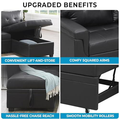Convertible Sofa with Storage, Reversible L-Shape Couch, Black Y1589