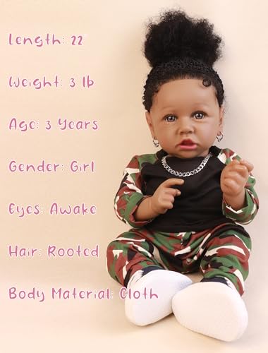 22.8 Inch Realistic African American Baby Doll with Soft Body K201