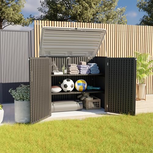 Horizontal Outdoor Storage Shed, 47 Cu.ft Resin Waterproof Cabinet for Garden Patio Backyards F5157