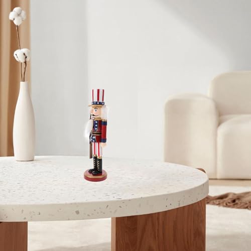 Patriotic Nutcracker Figurines Wooden Soldier Statue with Cane for Independence Day Decoration C859373