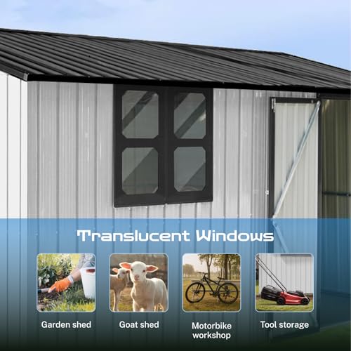 10 x 8 ft Outdoor Storage Shed, Metal Building with Windows and Lockable Doors, Grey Q206