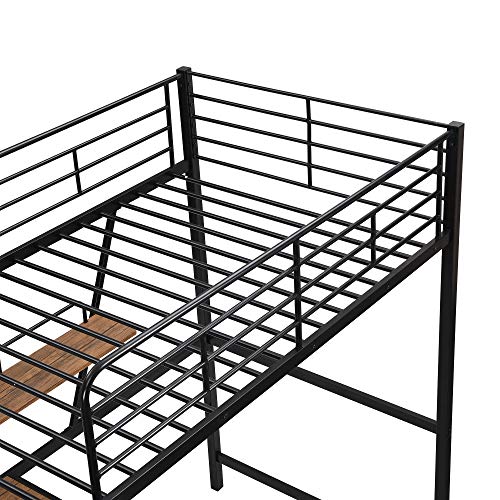 Full Loft Bed with Desk, Storage Shelves, and Wardrobe, Heavy-Duty Frame, Black K6320