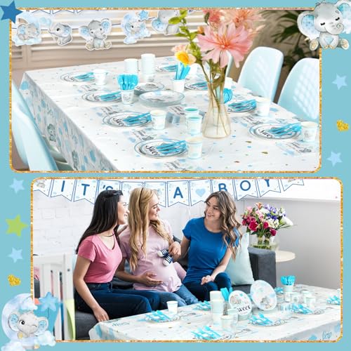 405 Pcs Baby Shower Tableware Set Blue Bear Plates Napkins Cups for 50 Guests U833