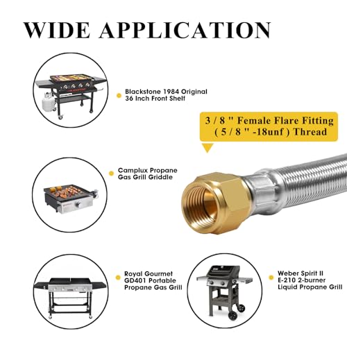 12FT Stainless Steel Quick Connect Propane Hose for RV to Gas Grill M8736