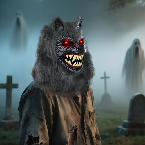 LED Halloween Wolf Werewolf Mask with Movable Jaw for Adult Cosplay Q650