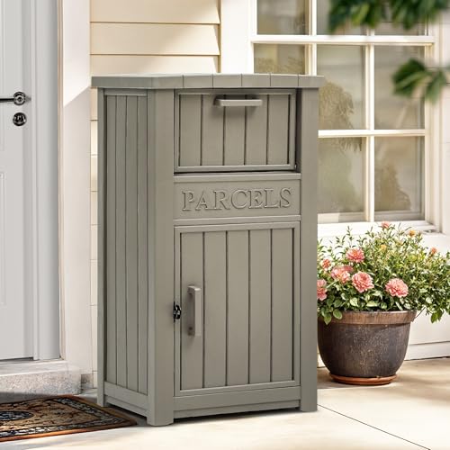 60 Gallon Outdoor Package Storage Box, Double-Wall Resin, Waterproof Deck Box for Porch O69284