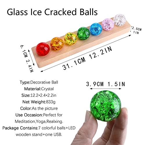 40mm Ice Cracked Crystal Chakra Balls with LED Wooden Base Night Light N984594