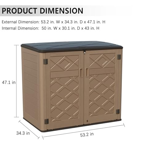 Horizontal Outdoor Storage Shed, 47 Cu.ft Resin Waterproof Cabinet for Garden Patio Backyards F5157
