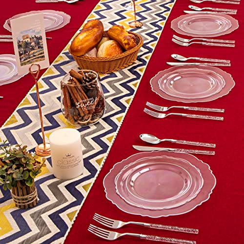 350PCS Clear Plastic Plates with Gold Trim for 50 Guests, Disposable Dinnerware Set O686017