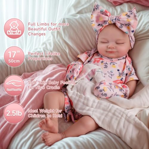 Silicone Reborn Baby Doll 17 Inch Realistic Newborn Vinyl Girl with Gift Box I275733