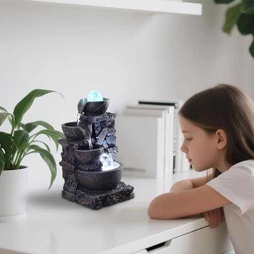 4-Tier Stone Tabletop Fountain with LED Lights Q8981