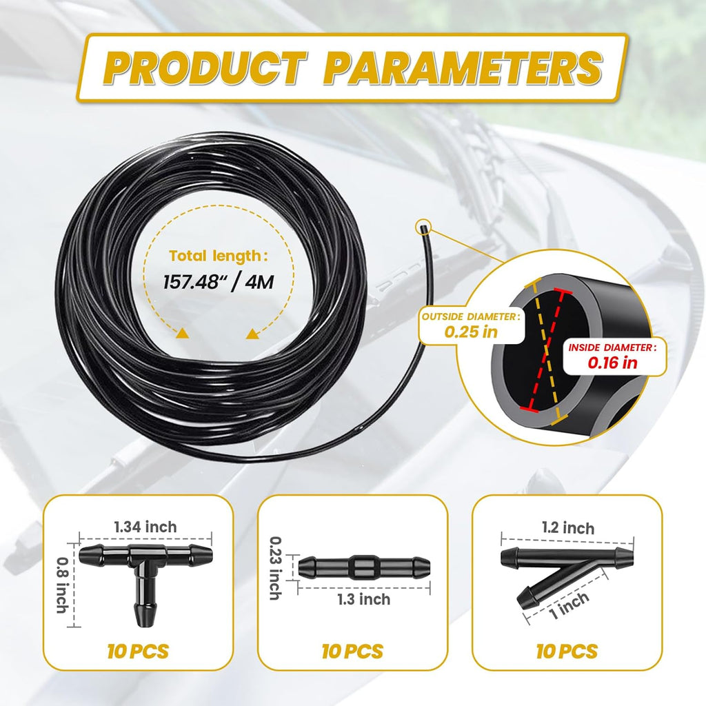Car Windshield Washer Hose Kit with Connectors, 13Ft Rubber Hose C29805