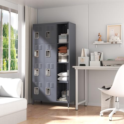 3-Door Steel Storage Locker with Shelves and Hooks I822961