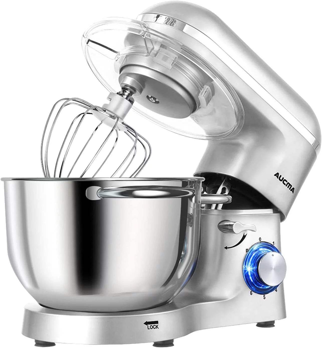 Aucma Stand Mixer 6.5-QT 660W 6-Speed Tilt-Head Food Mixer  Kitchen Electric Mixer with Dough Hook  Wire Whip &amp; Beater (6.5QT  Blue)