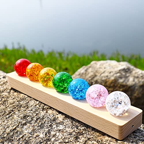 40mm Ice Cracked Crystal Chakra Balls with LED Wooden Base Night Light N984594