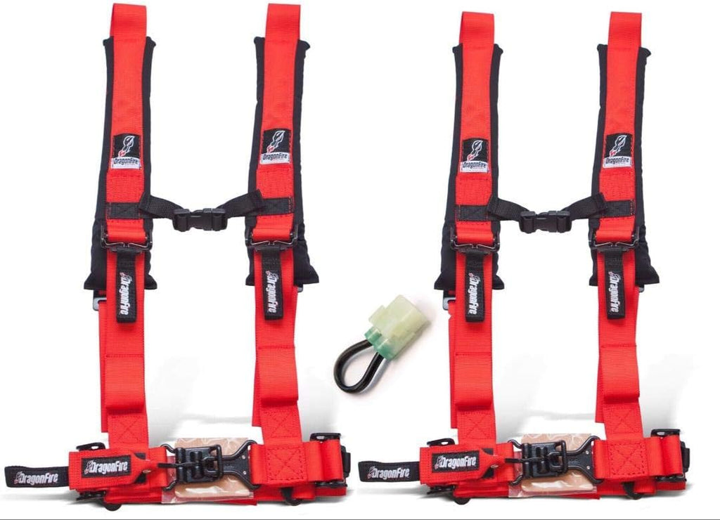 Set of 2 Dragonfire Racing 4-Point Harness 2" Harness W override bypass connector For 2019 + Honda Talon With Harness Override Plug(Must Have or computer will limit speed to 15mph) (Red)