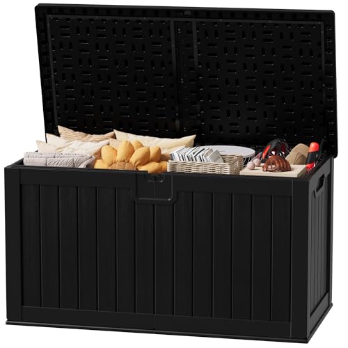 31 Gallon Resin Deck Box Waterproof Indoor Outdoor Storage for Patio Cushions and Garden Tools L90121