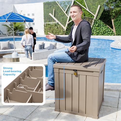 100 Gallon Resin Deck Box, Lockable Patio Outdoor Storage, Waterproof - Black F75230