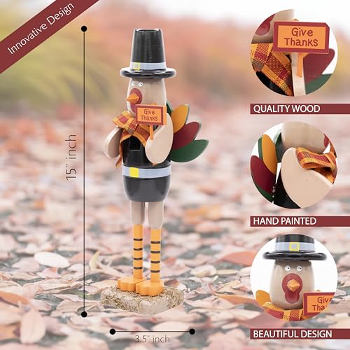 Thanksgiving Turkey Nutcracker Wooden Holiday Table Decor D96230