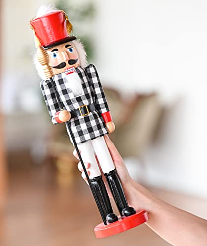 Black and White Checkered Soldier Nutcracker Wooden Figure 15 Inch X3031