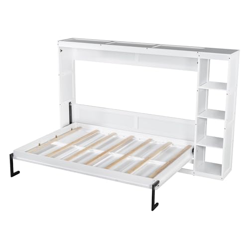 Full Size Horizontal Murphy Bed with Shelves, Foldable into Cabinet W154373