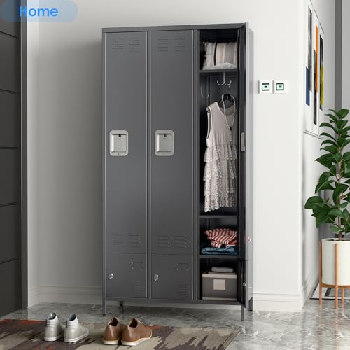 6 Door Metal Storage Locker with 18 Hooks, Black & Dark Grey K6611