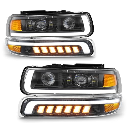 LED Headlights Assembly with Sequential Turn Signal for 1999-2006 Chevy Silverado Suburban Tahoe H92291
