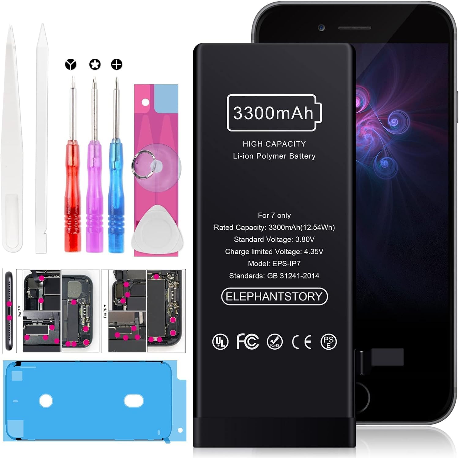 Battery Replacement for iPhone 7, New 0 Cycle Battery for Model A1660 A1778 A1779 with Complete Repair Tool Kit and Instructions