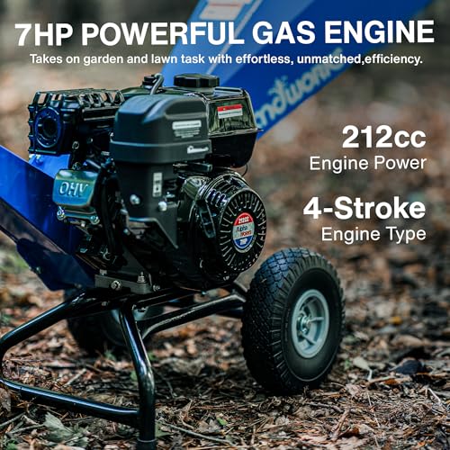 Wood Chipper Shredder Mulcher, 7 HP Gas Powered, 3 Inch Capacity A714