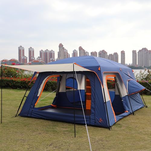 Extra Large Family Cabin Tent for Camping, 2 Rooms, 3 Doors, Waterproof E6603