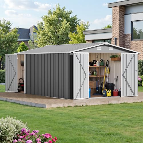 Resin Outdoor Storage Shed with Floor and Window, Lockable Small Tool Shed for Garden Patio Backyard, Light Gray V985