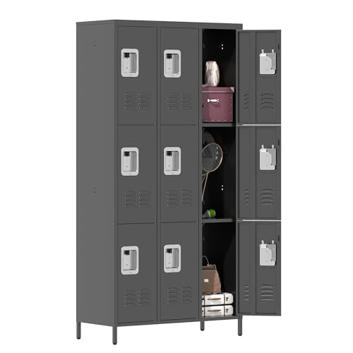 3-Door Steel Storage Locker with Shelves and Hooks I822961
