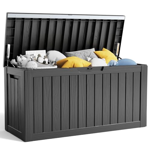 100 Gallon Resin Deck Box, Lockable Patio Outdoor Storage, Waterproof - Black F75230