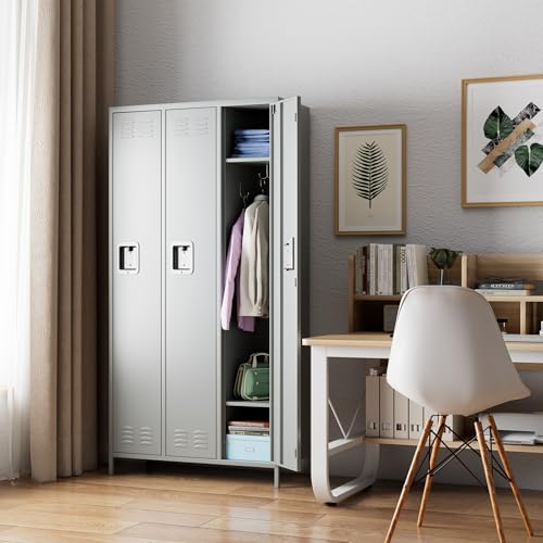 6 Door Metal Storage Locker with 18 Hooks, Black & Dark Grey K6611