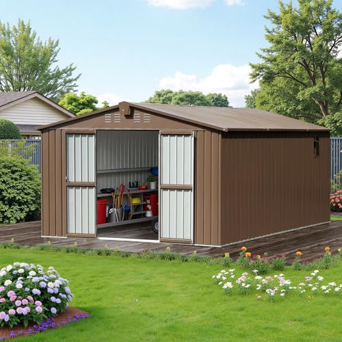 Outdoor Storage Shed with Windows and Lockable Doors Y7222